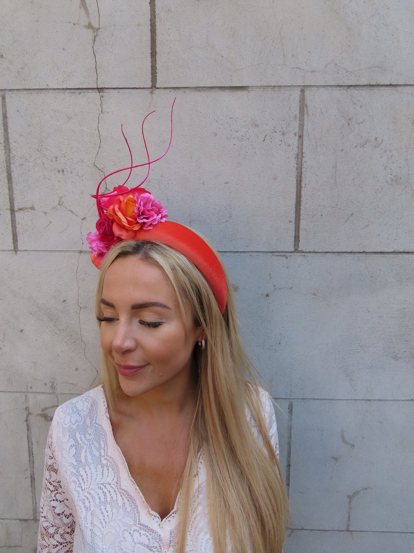 Burnt Orange & Pink Flower Fascinator