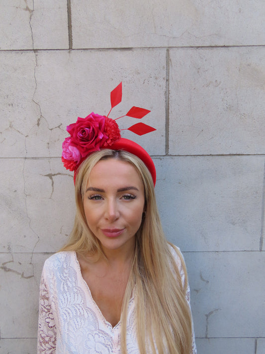 Red & Pink Flower Fascinator Headband