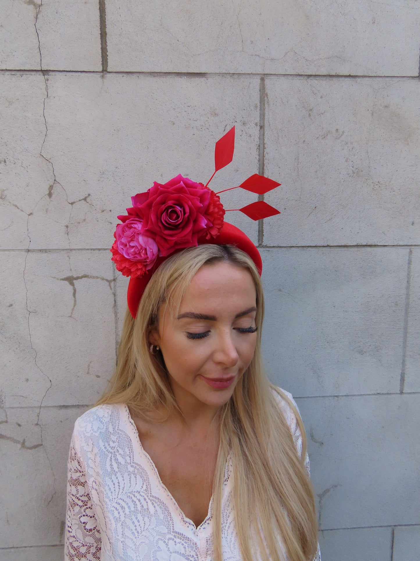 Red & Pink Flower Fascinator Headband