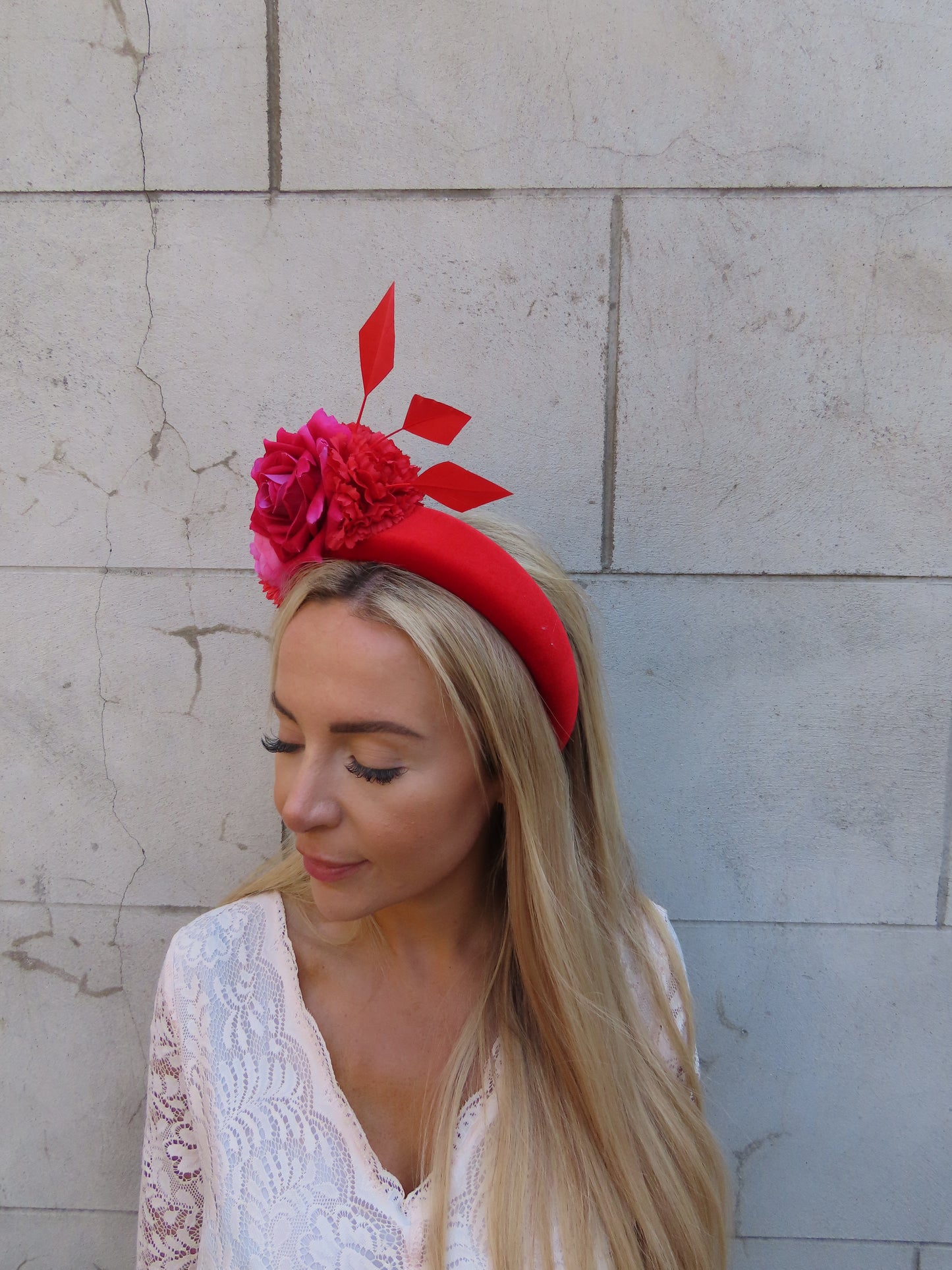 Red & Pink Flower Fascinator Headband