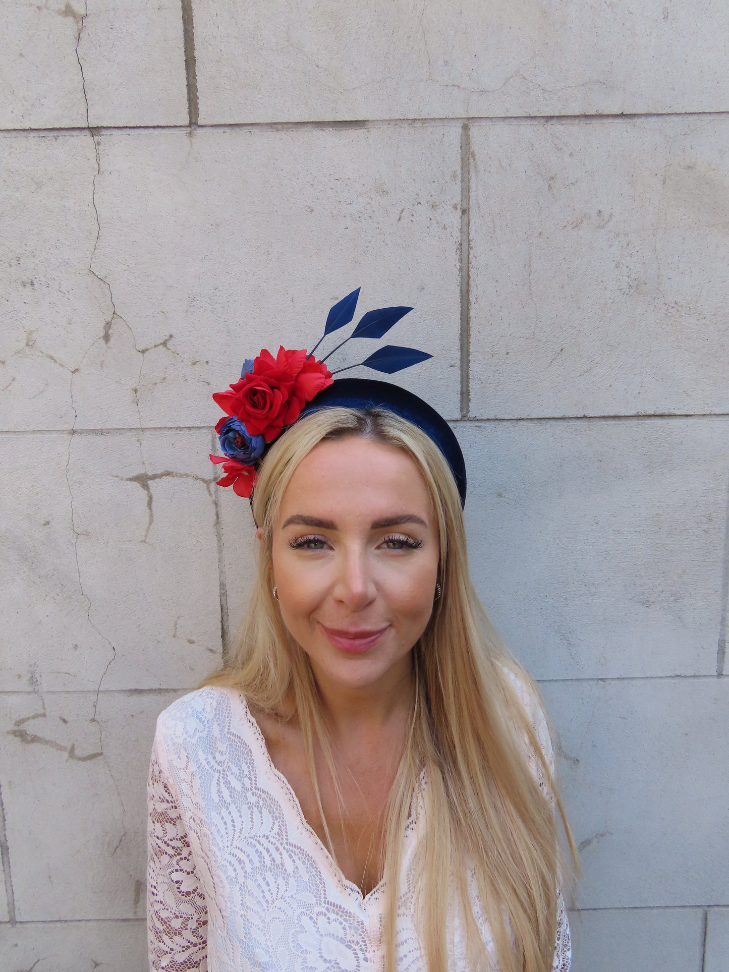 Navy Blue & Red Flower Headband