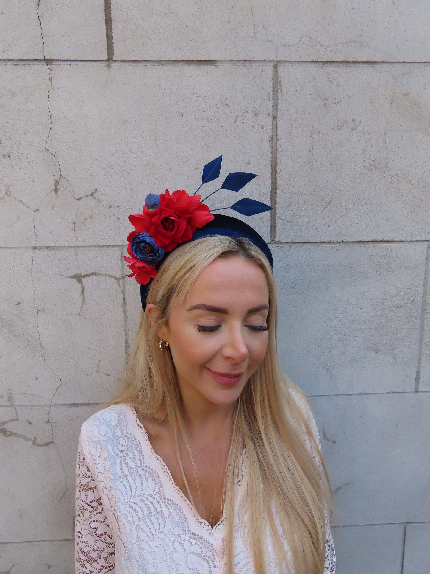 Navy Blue & Red Flower Headband