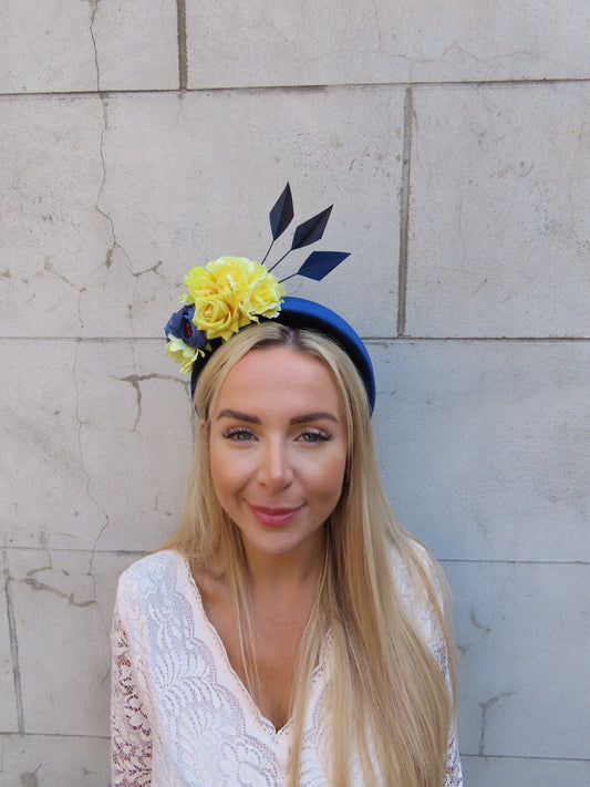 Navy Blue & Yellow Flower Headband