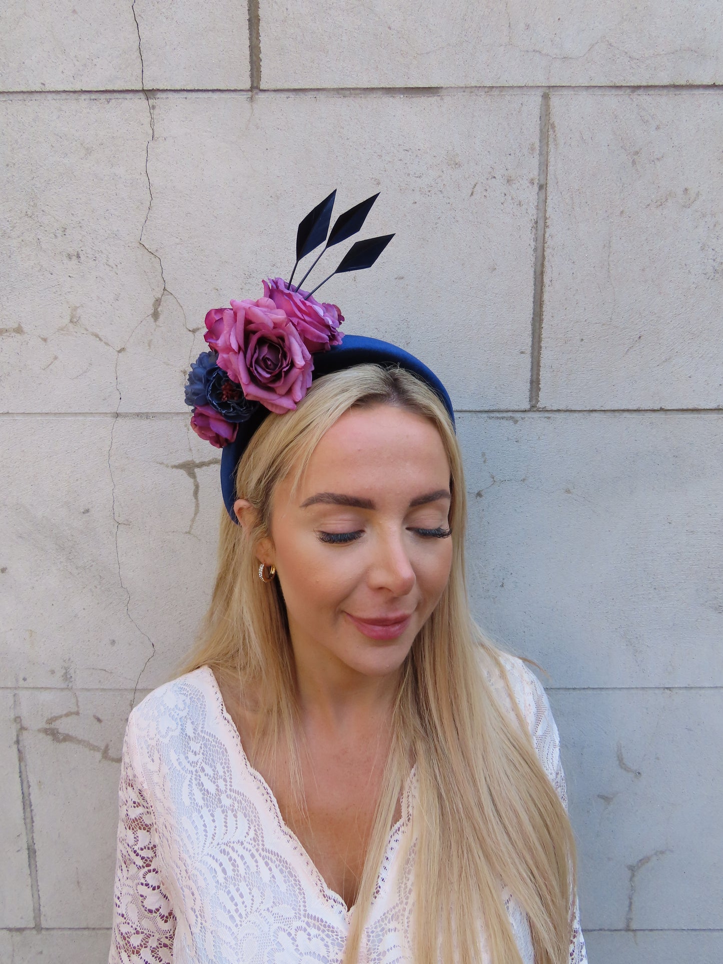 Navy Blue & Plum Flower Headpiece