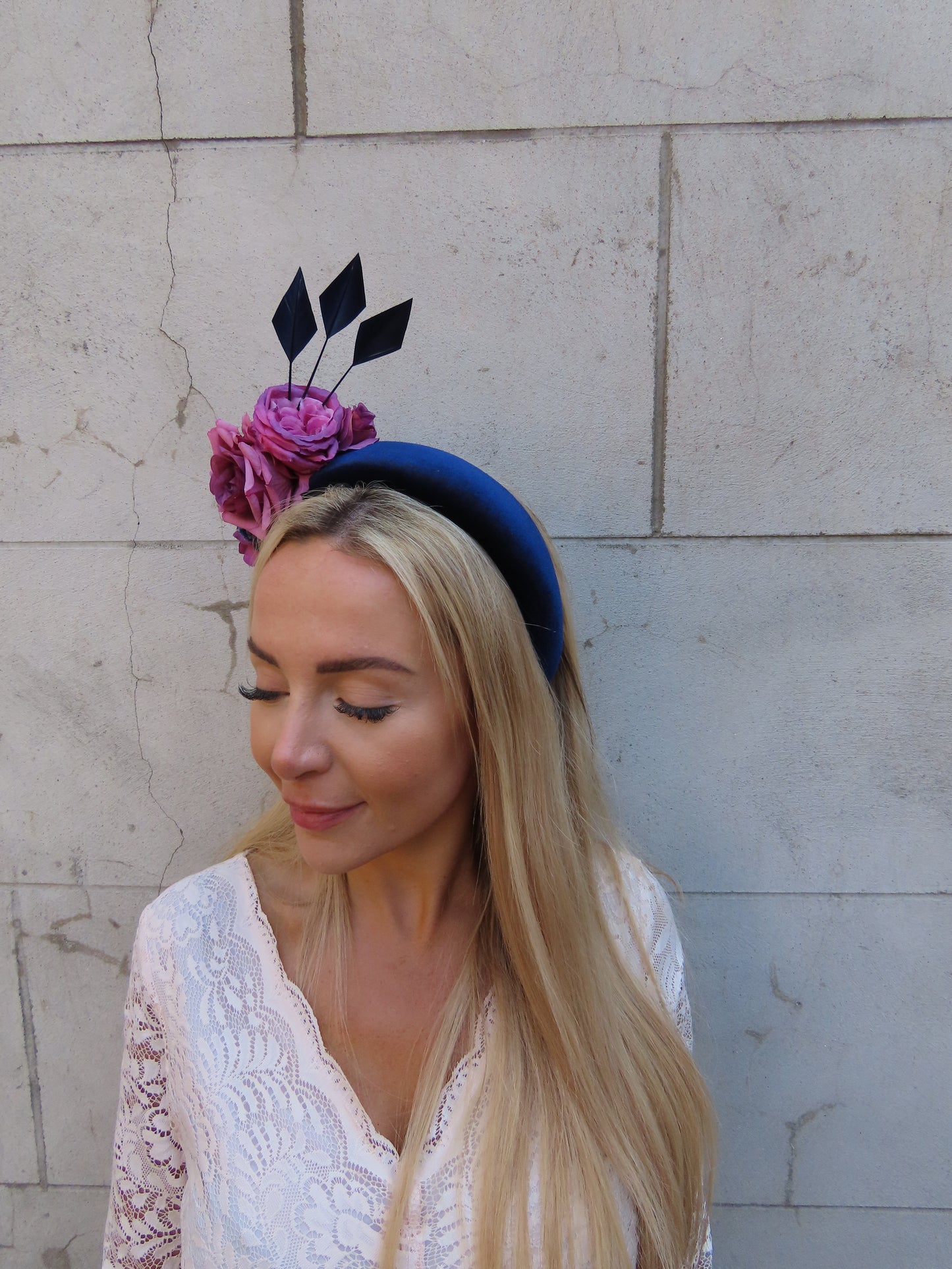 Navy Blue & Plum Flower Headpiece