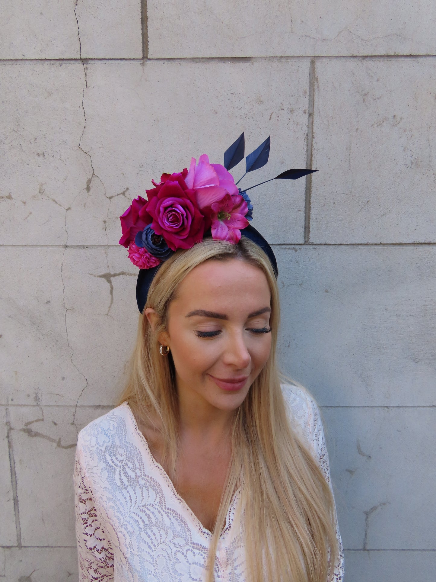 Navy Blue & Magenta Flower Headband
