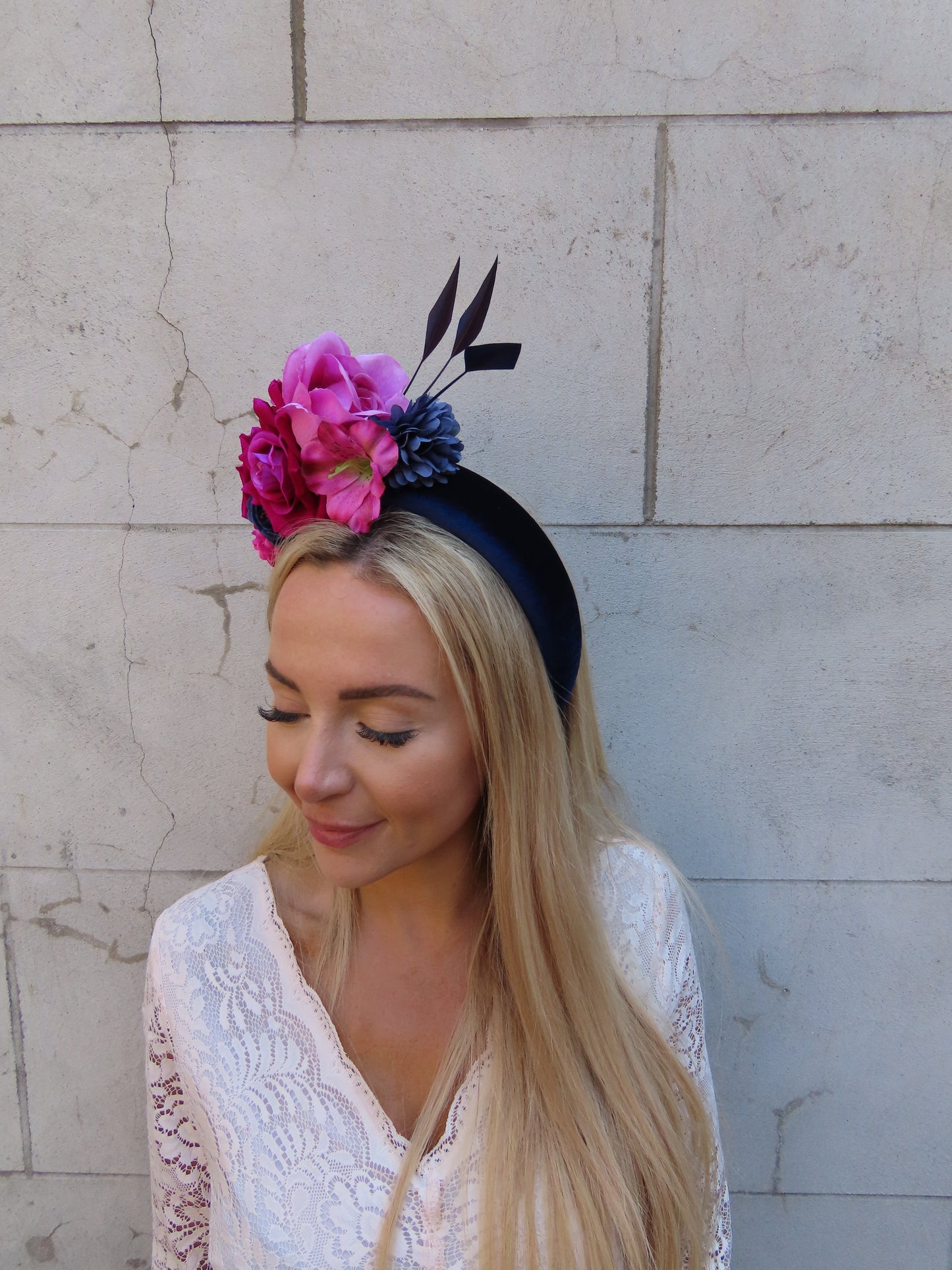 Navy Blue & Magenta Flower Headband