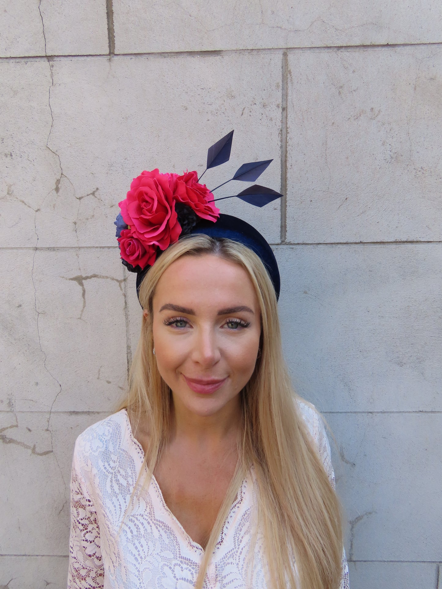 Navy Blue & Fuchsia Flower Headband