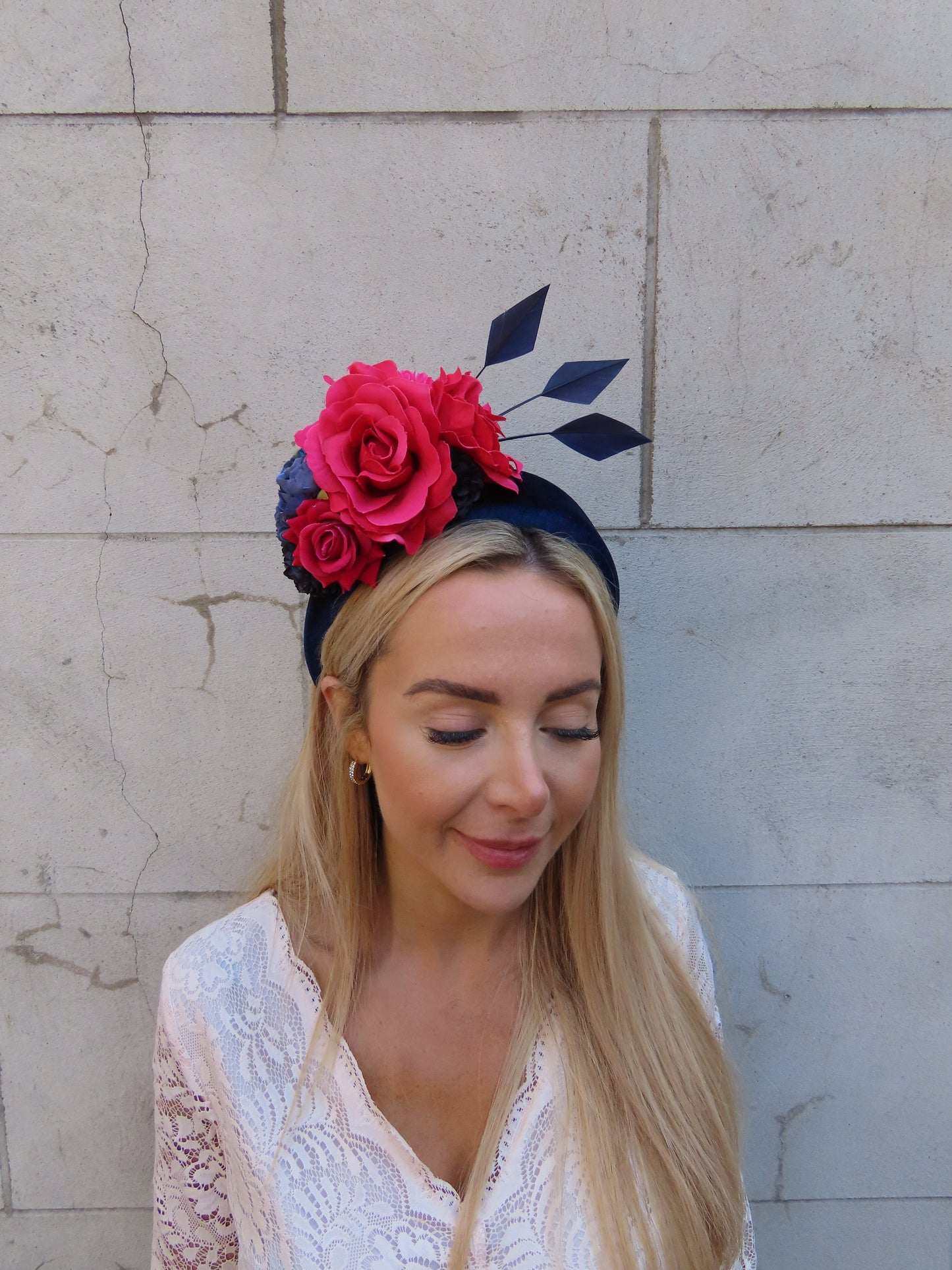 Navy Blue & Fuchsia Flower Headband