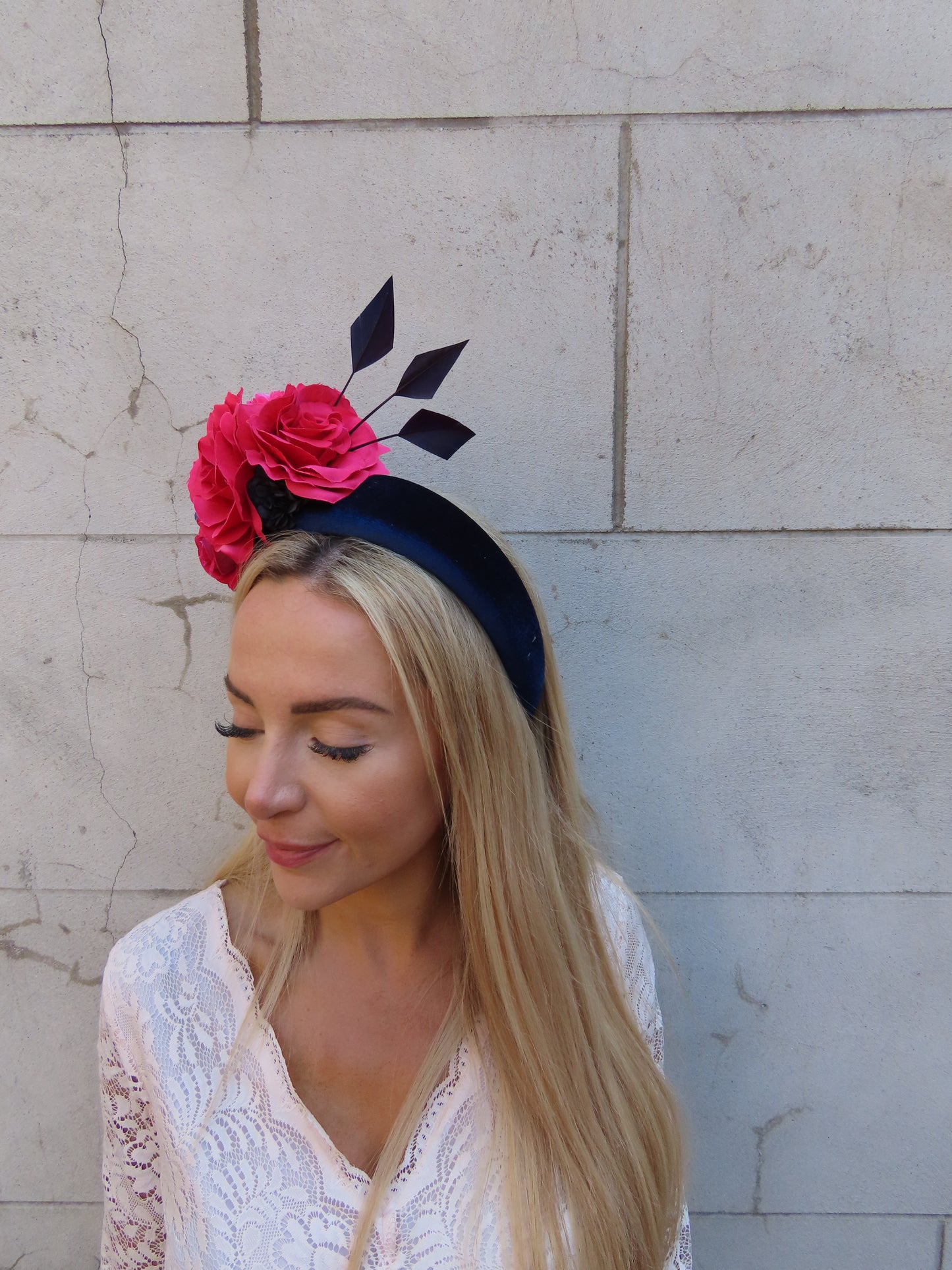 Navy Blue & Fuchsia Flower Headband