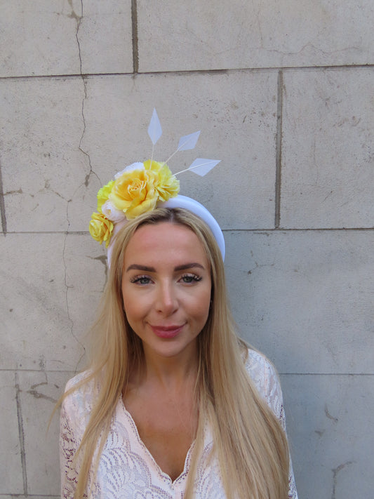 White & Yellow Flower Padded Headband