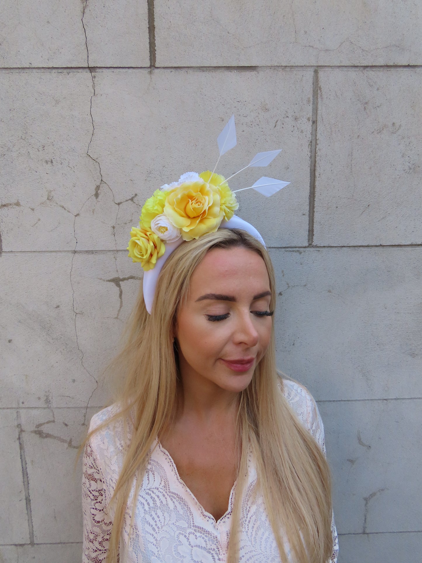White & Yellow Flower Padded Headband