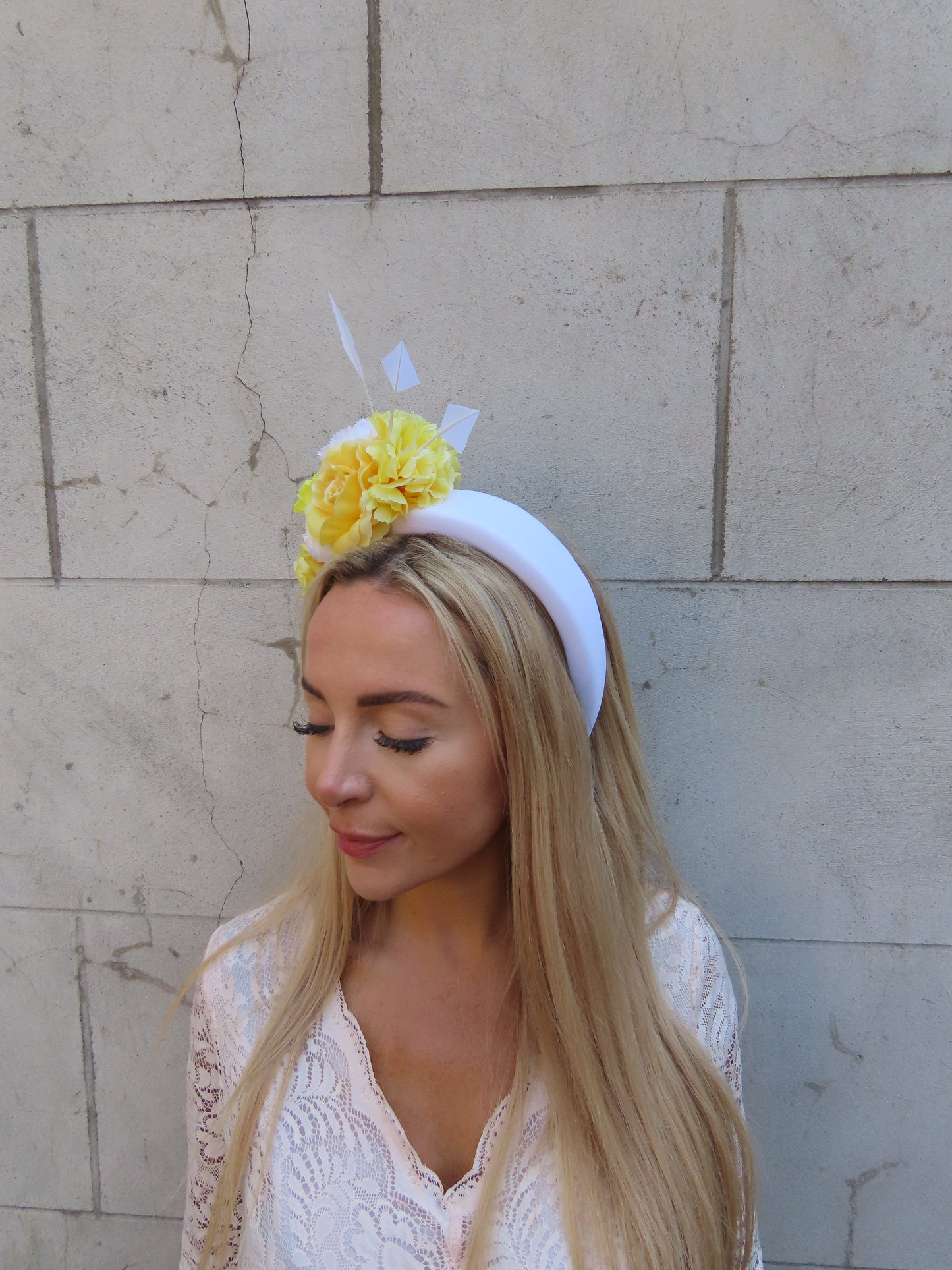 White & Yellow Flower Padded Headband