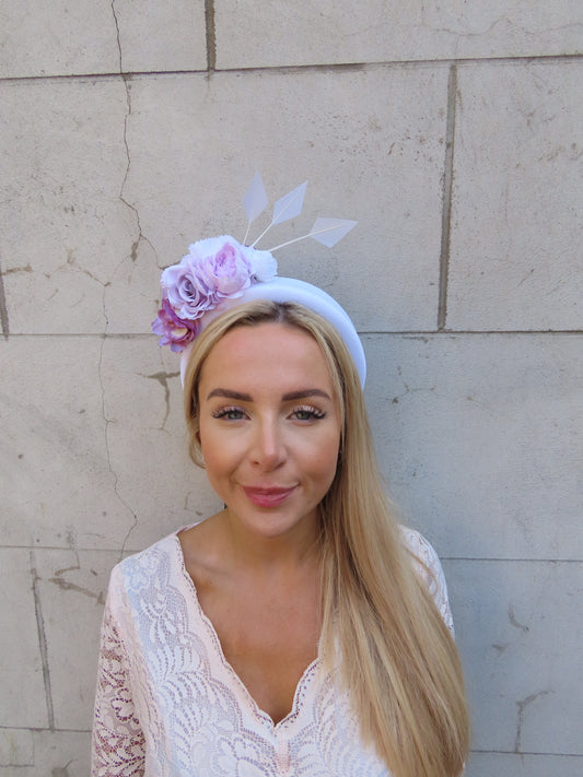 White & Lilac Flower Padded Headband