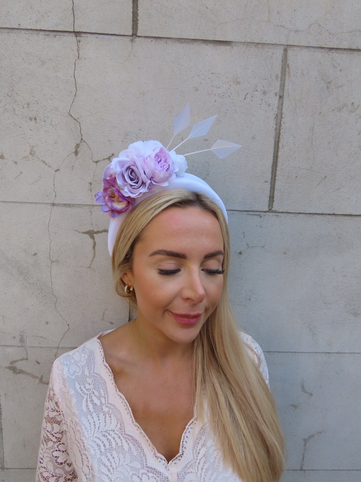 White & Lilac Flower Padded Headband