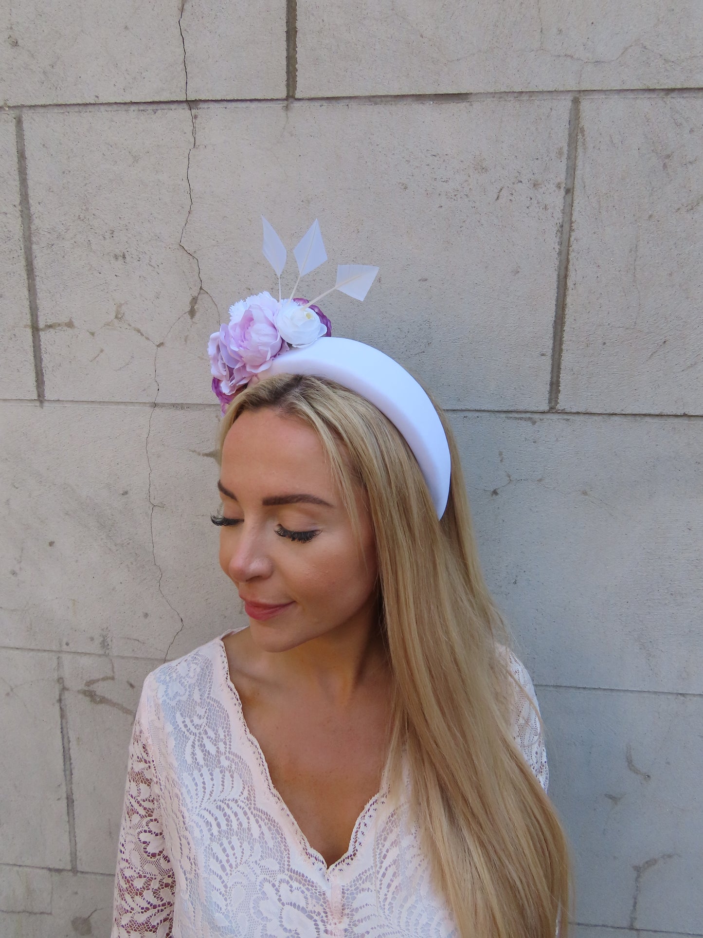 White & Lilac Flower Padded Headband