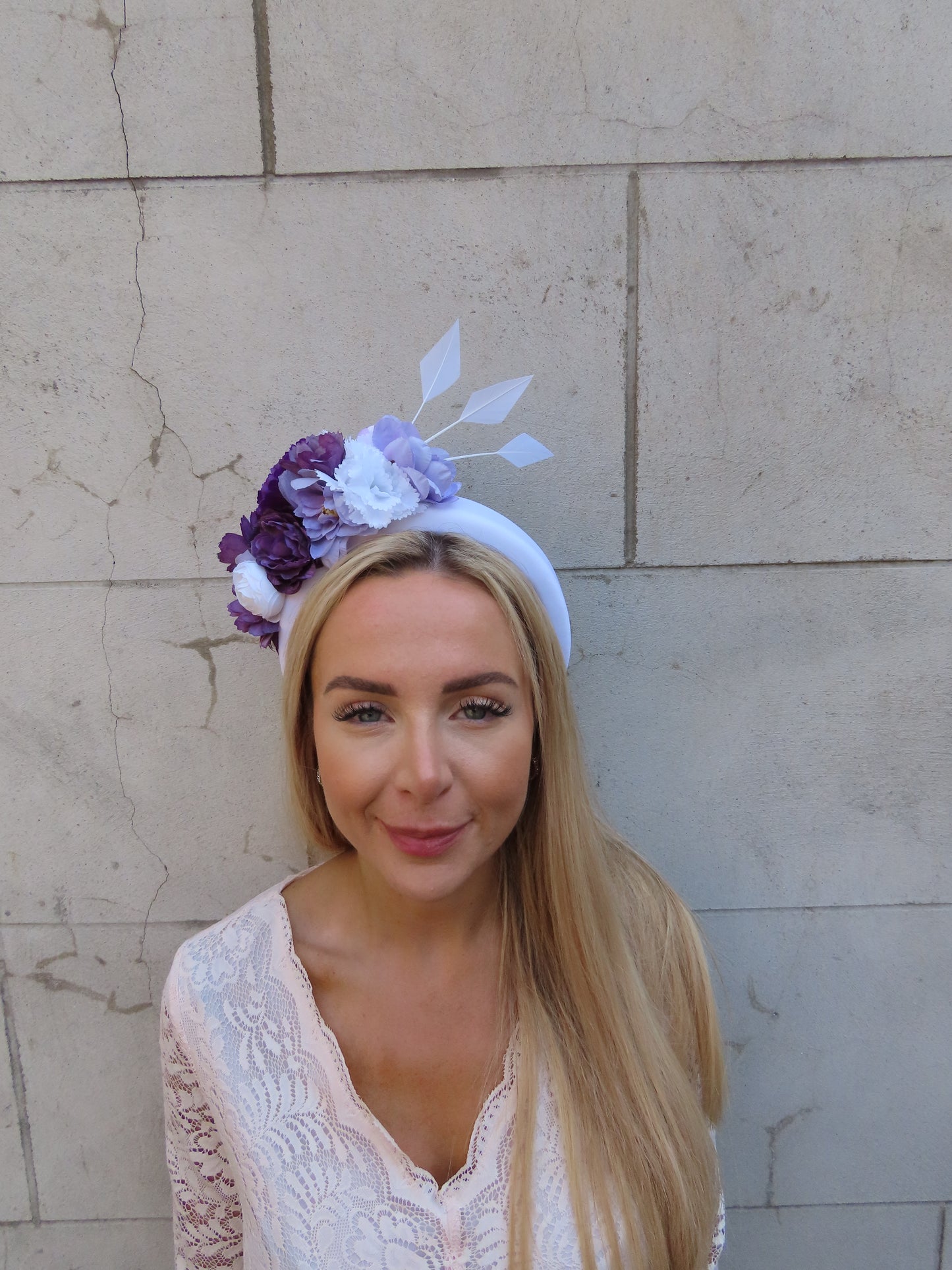 White & Purple Flower Padded Headband