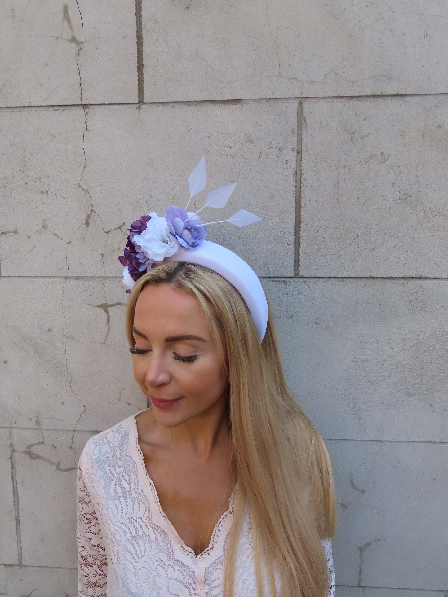White & Purple Flower Padded Headband