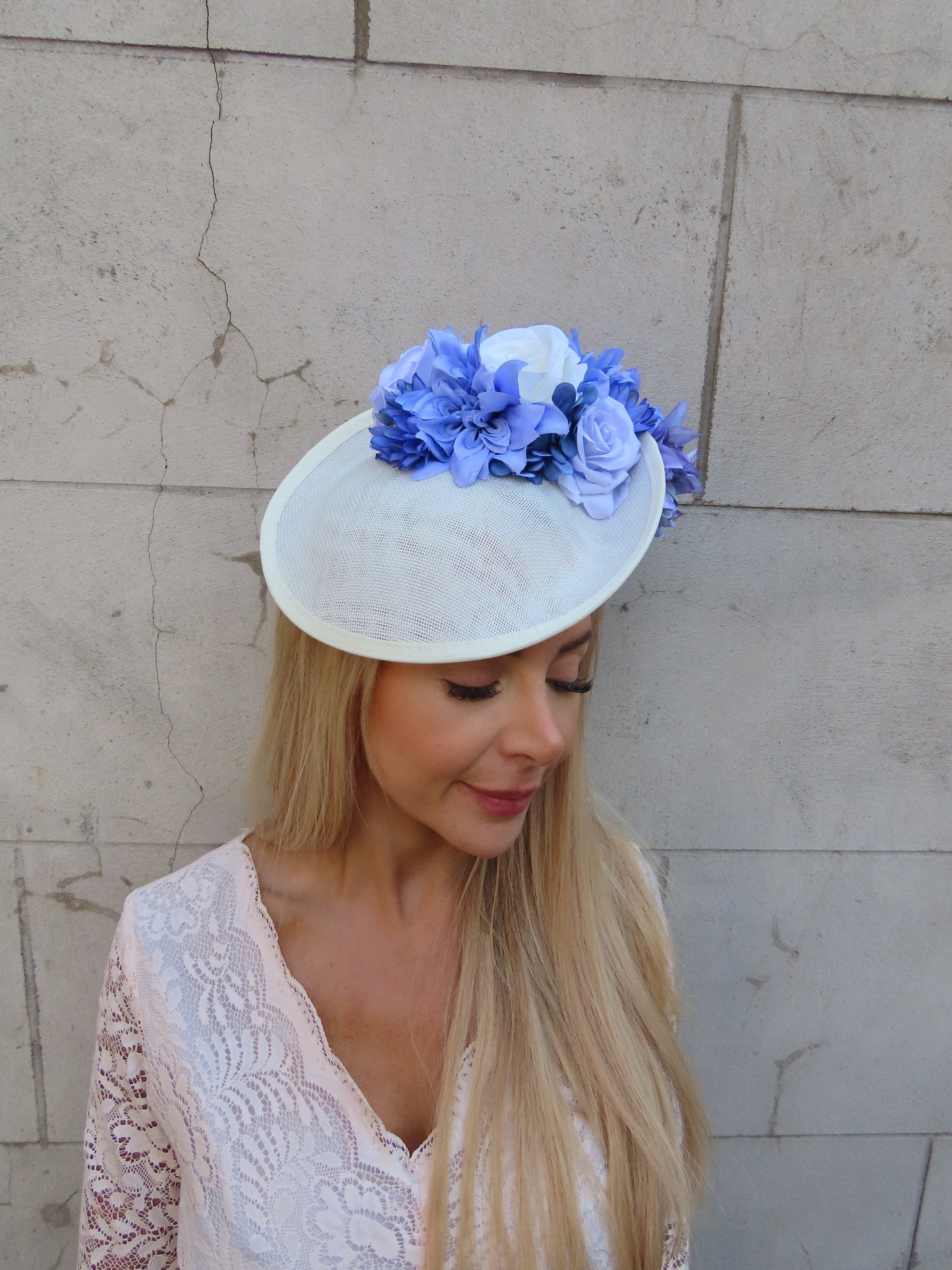 Cream & Cornflower Blue Disc Hat