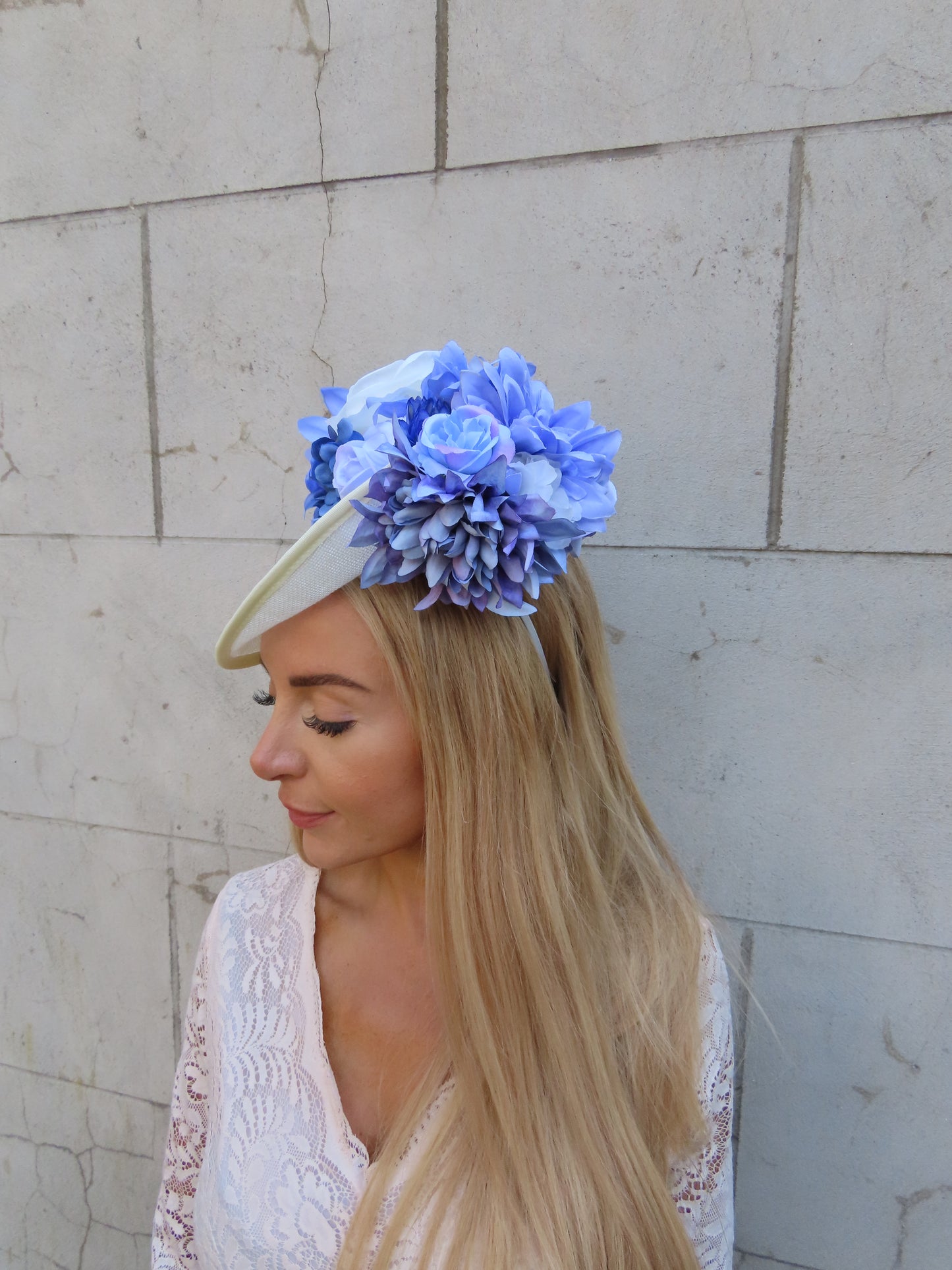 Cream & Cornflower Blue Disc Hat