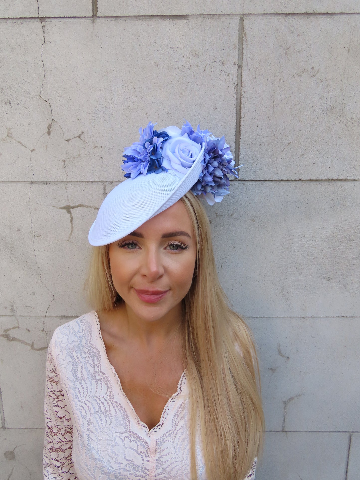 White & Cornflower Blue Disc Hat