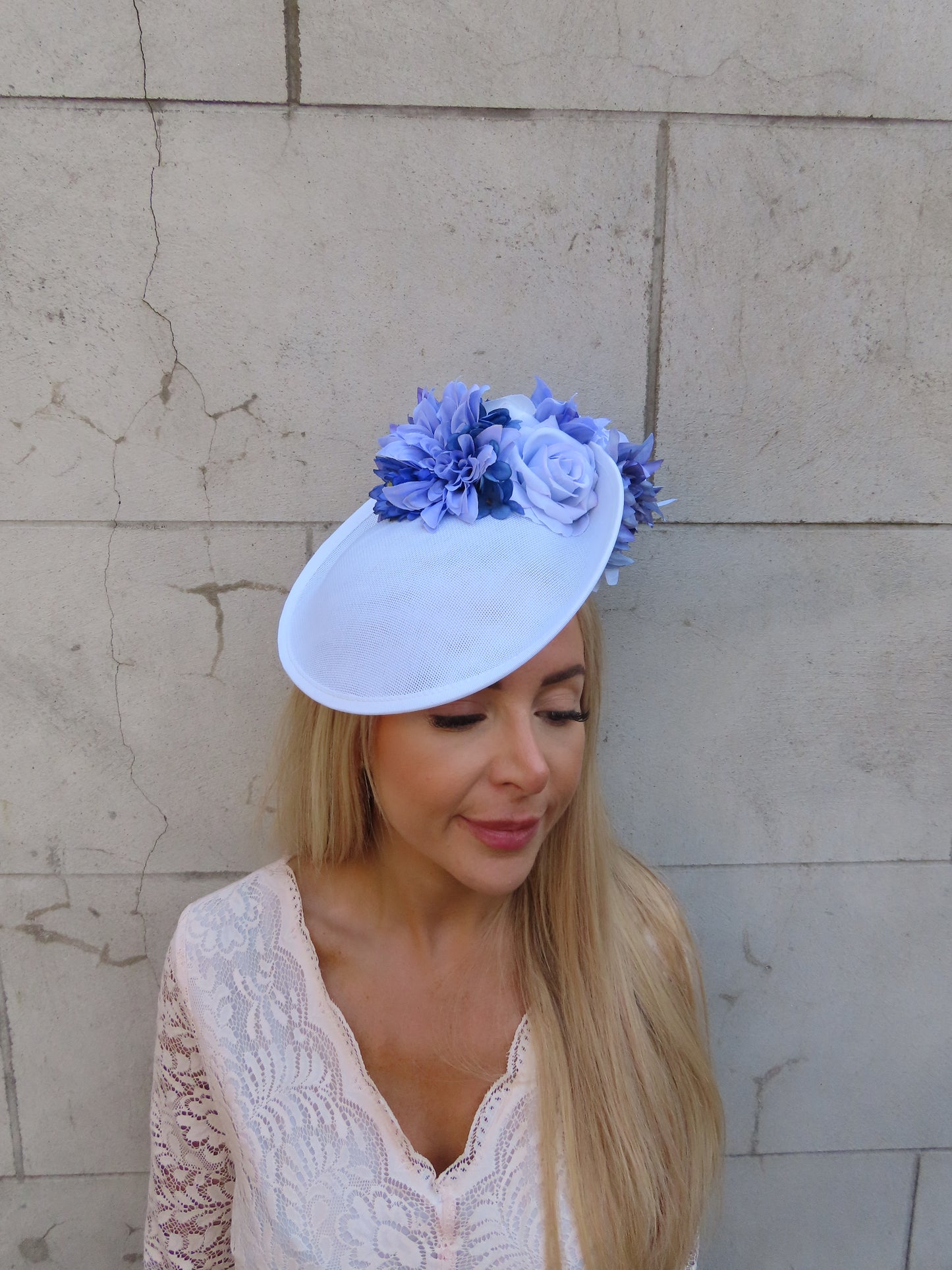 White & Cornflower Blue Disc Hat