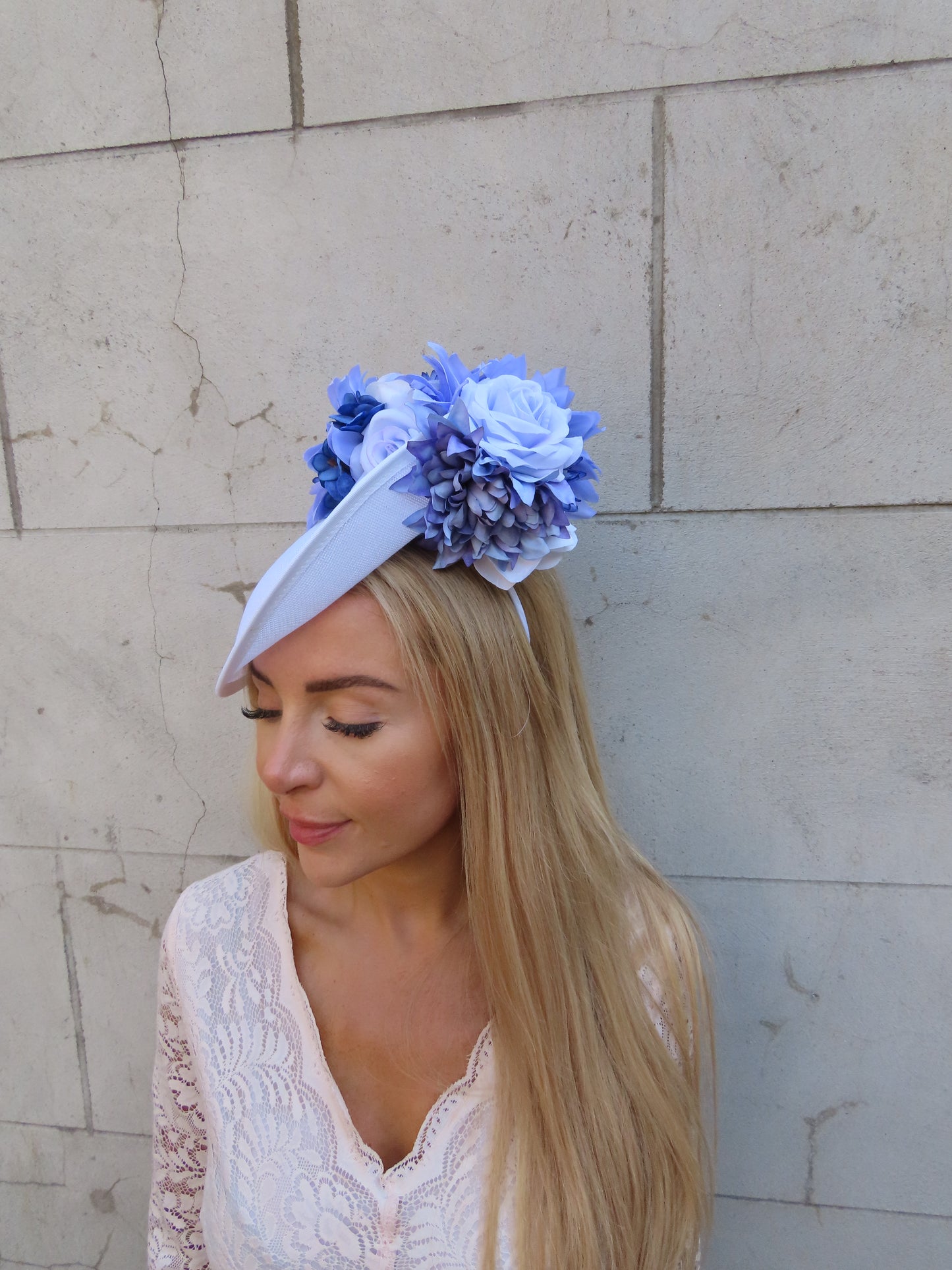 White & Cornflower Blue Disc Hat