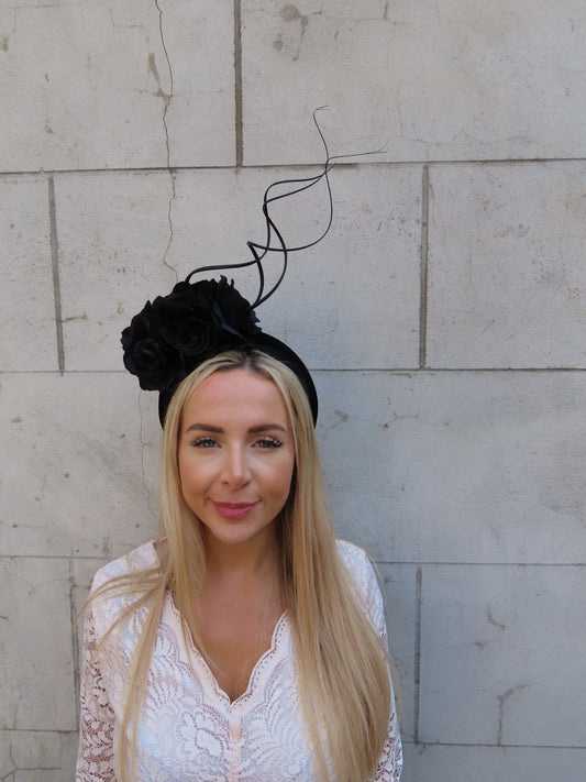 Black Rose Flower Statement Headpiece