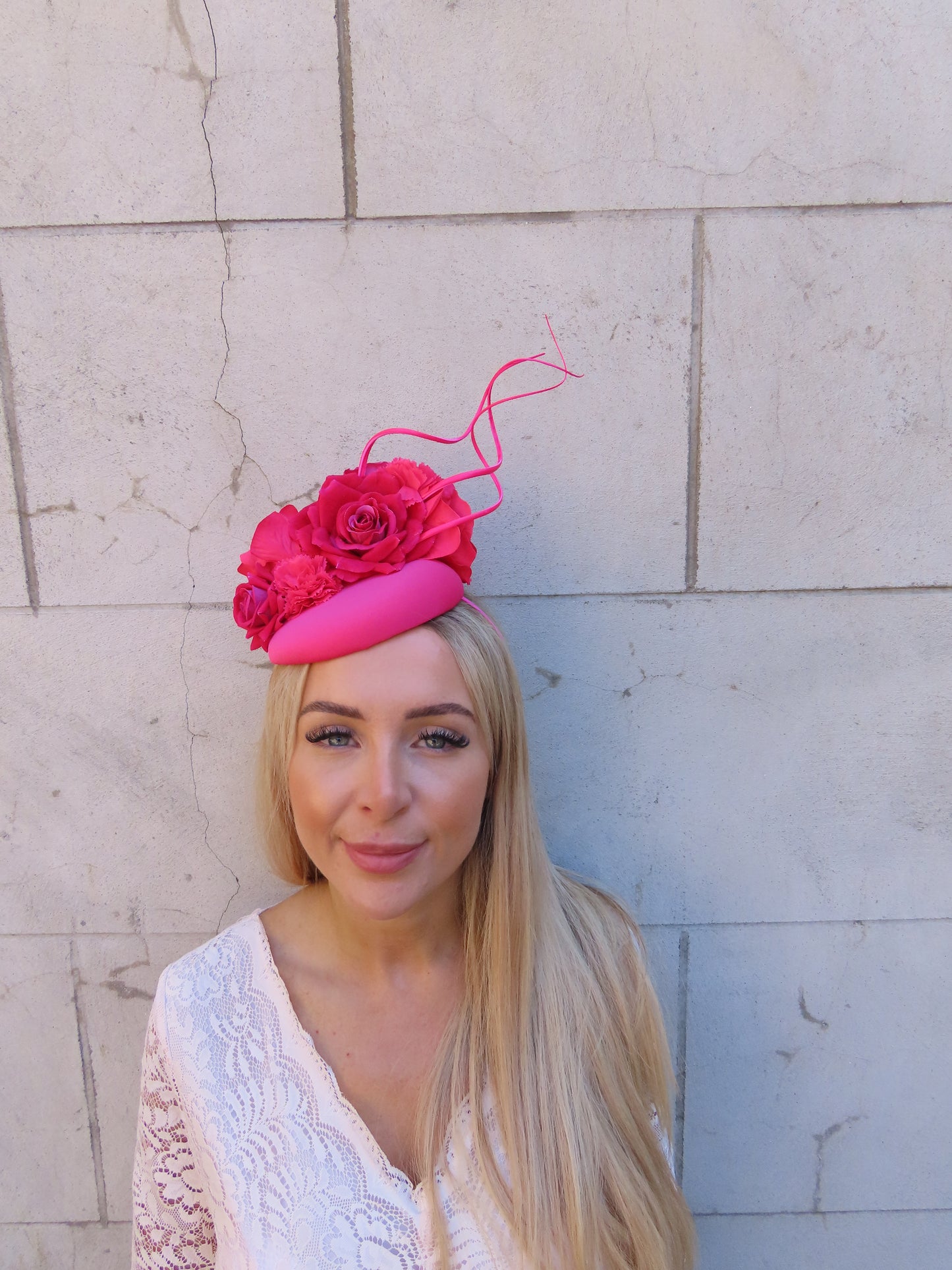 Fuchsia Pink Flower Pillbox Hat