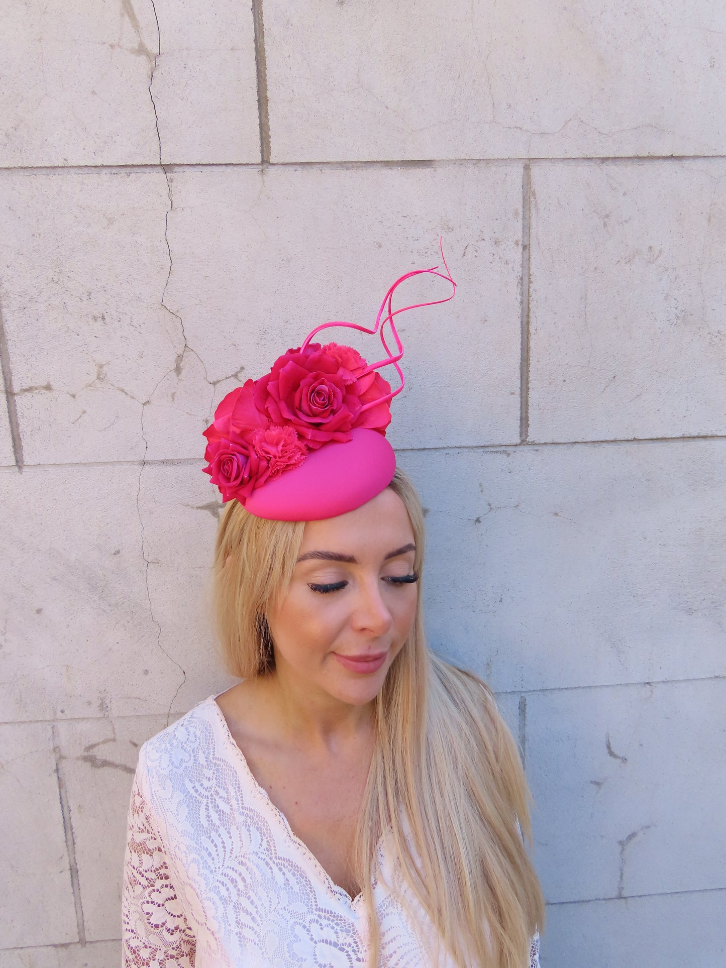Fuchsia Pink Flower Pillbox Hat