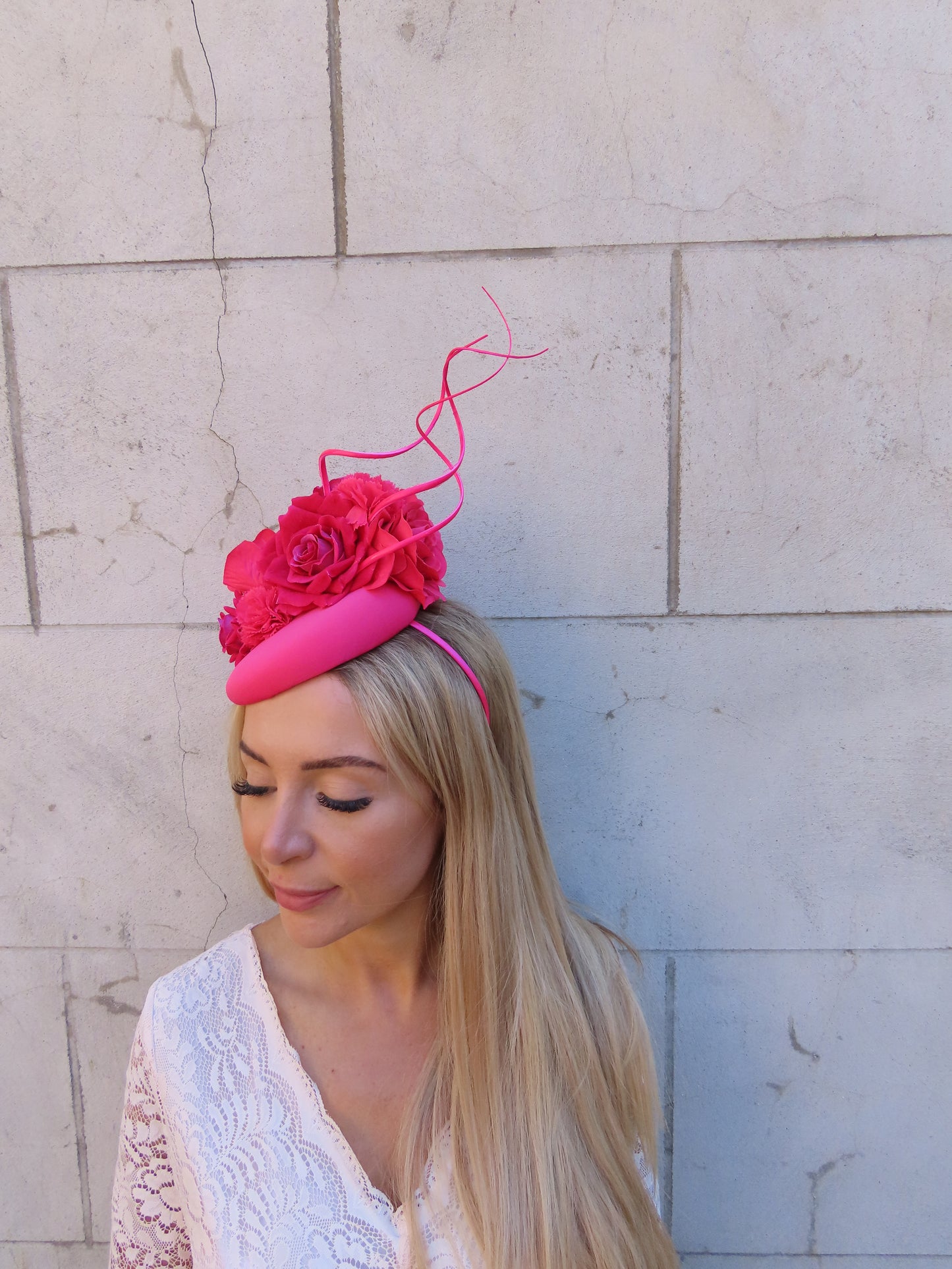 Fuchsia Pink Flower Pillbox Hat
