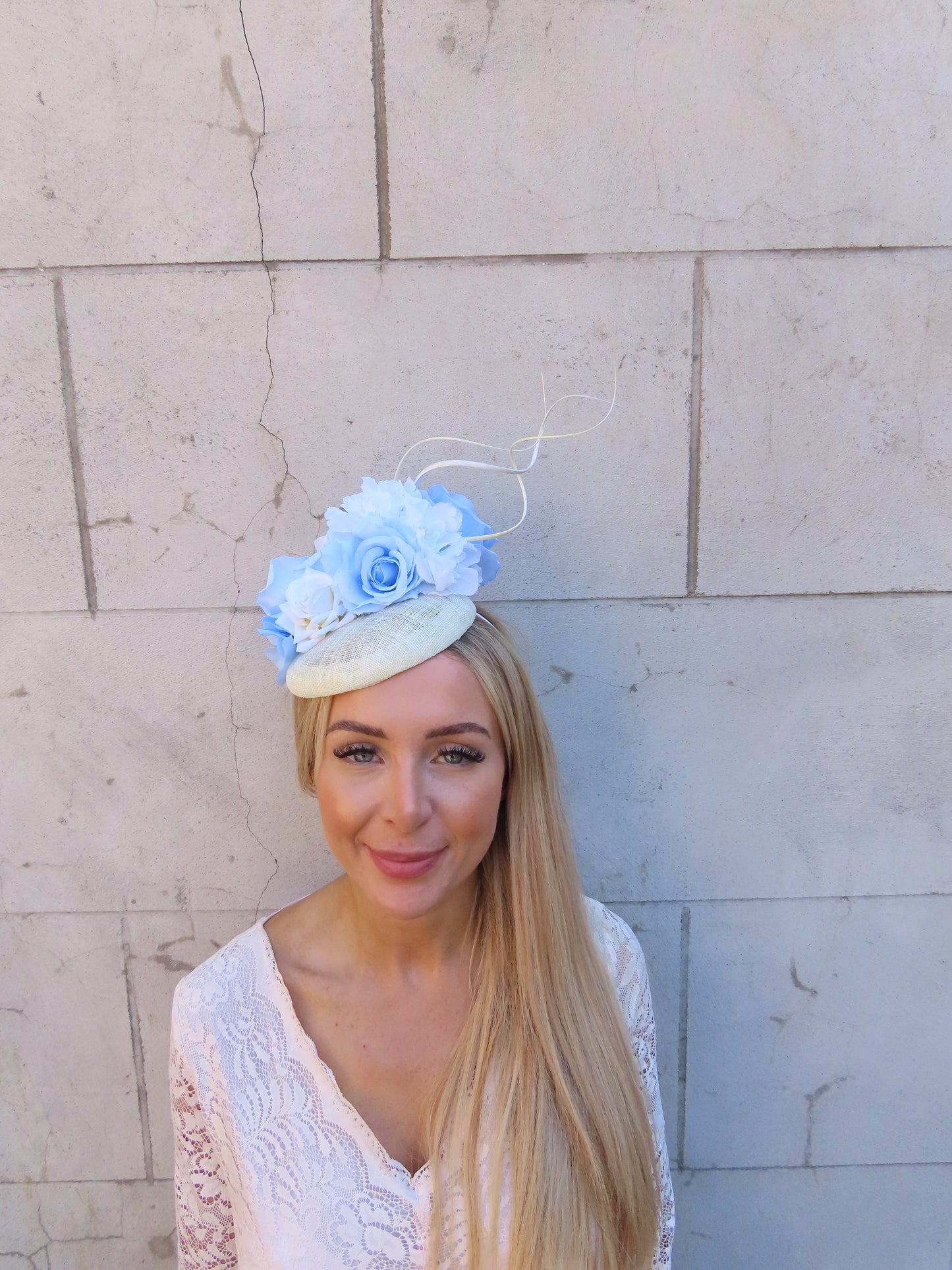 Light Blue & Cream Flower Pillbox Hat