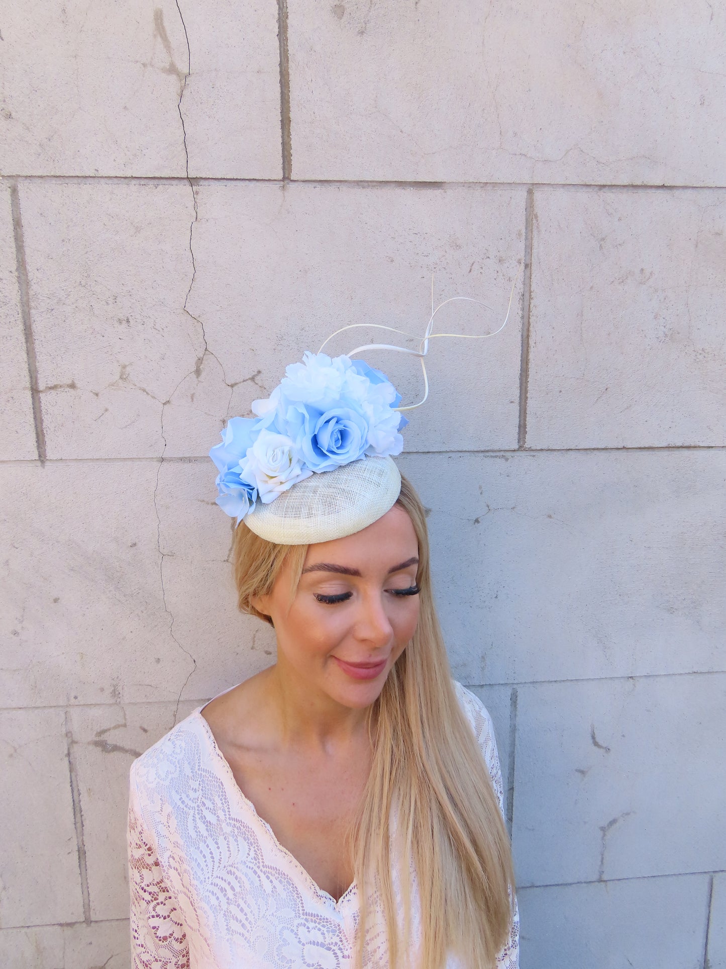 Light Blue & Cream Flower Pillbox Hat