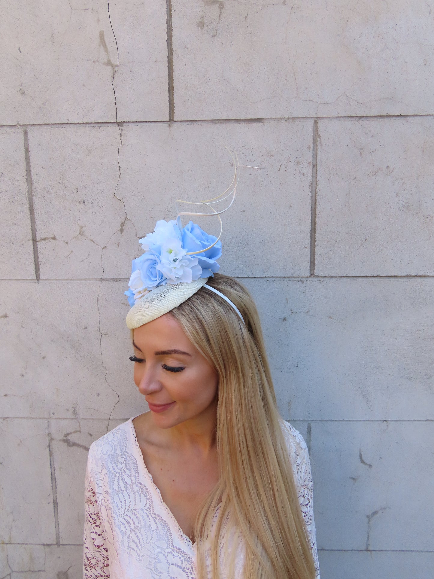 Light Blue & Cream Flower Pillbox Hat
