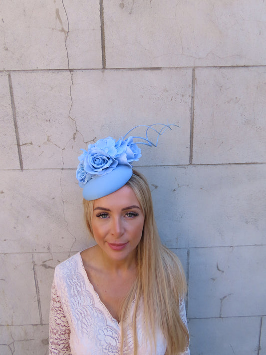 Light Blue Flower Pillbox Hat