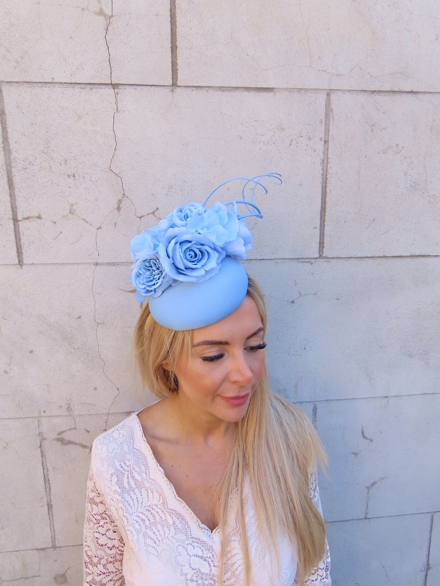 Light Blue Flower Pillbox Hat