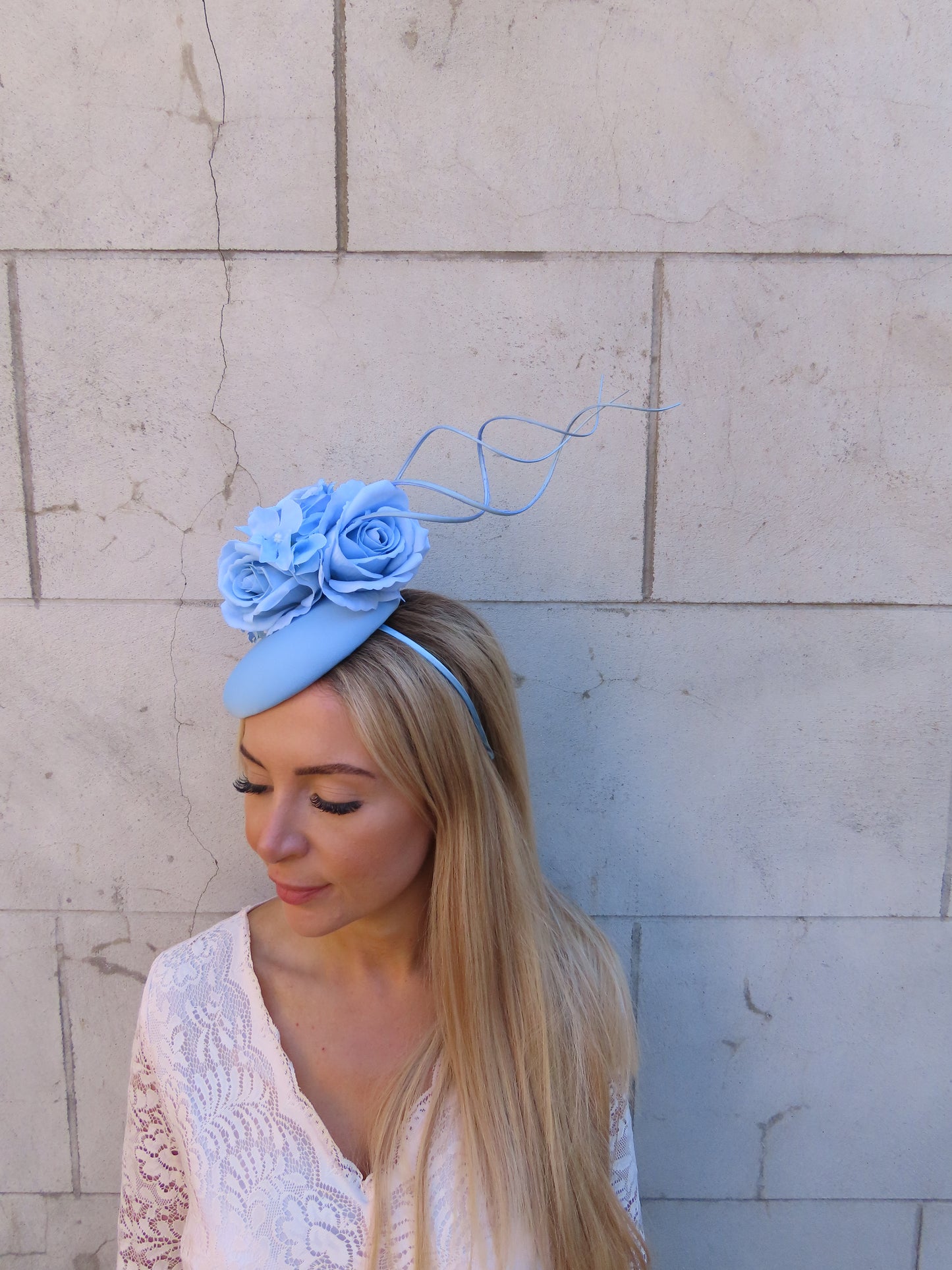 Light Blue Flower Pillbox Hat