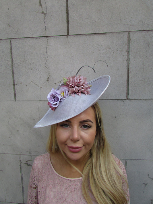 Grey & Mauve Teardrop Fascinator Hat