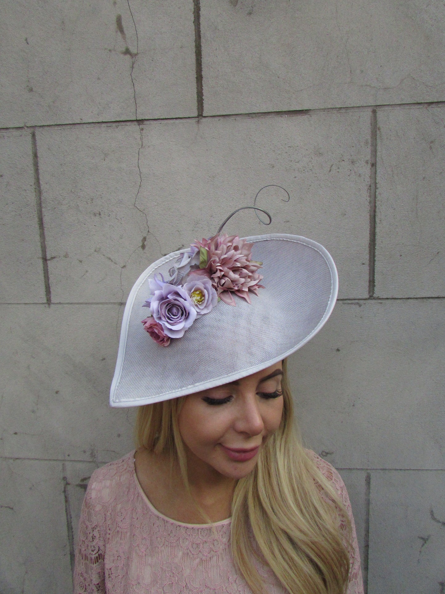Grey & Mauve Teardrop Fascinator Hat