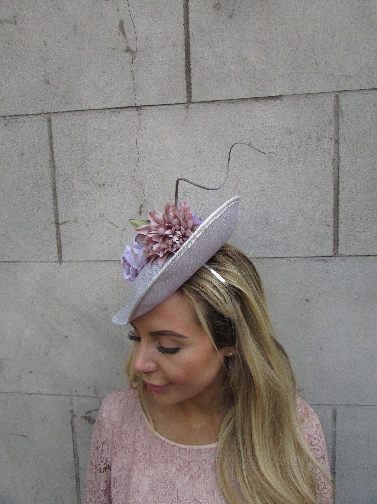 Grey & Mauve Teardrop Fascinator Hat