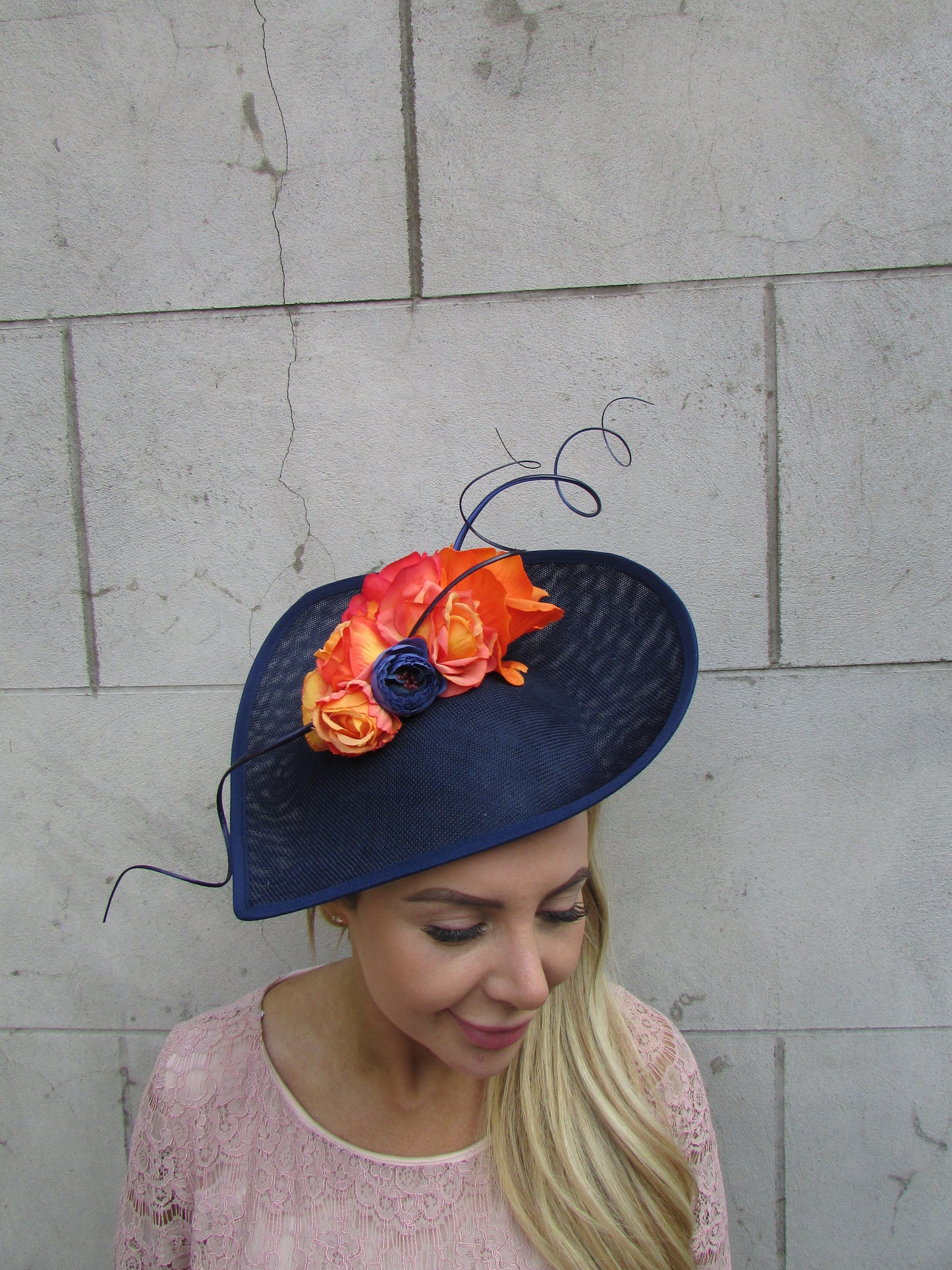 Large Navy Blue & Orange Flower Teardrop Hatinator