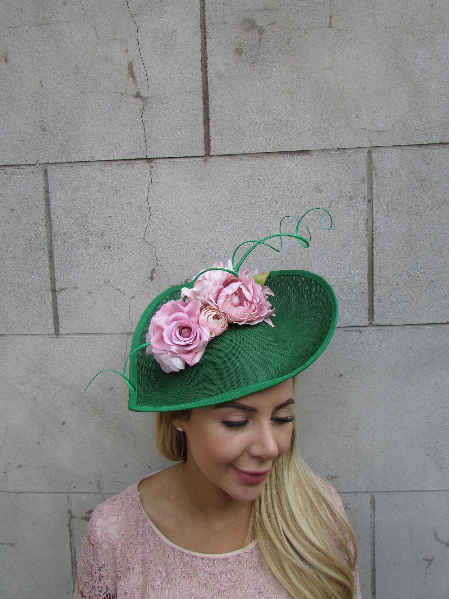Emerald & Blush Pink Flower Teardrop Hat