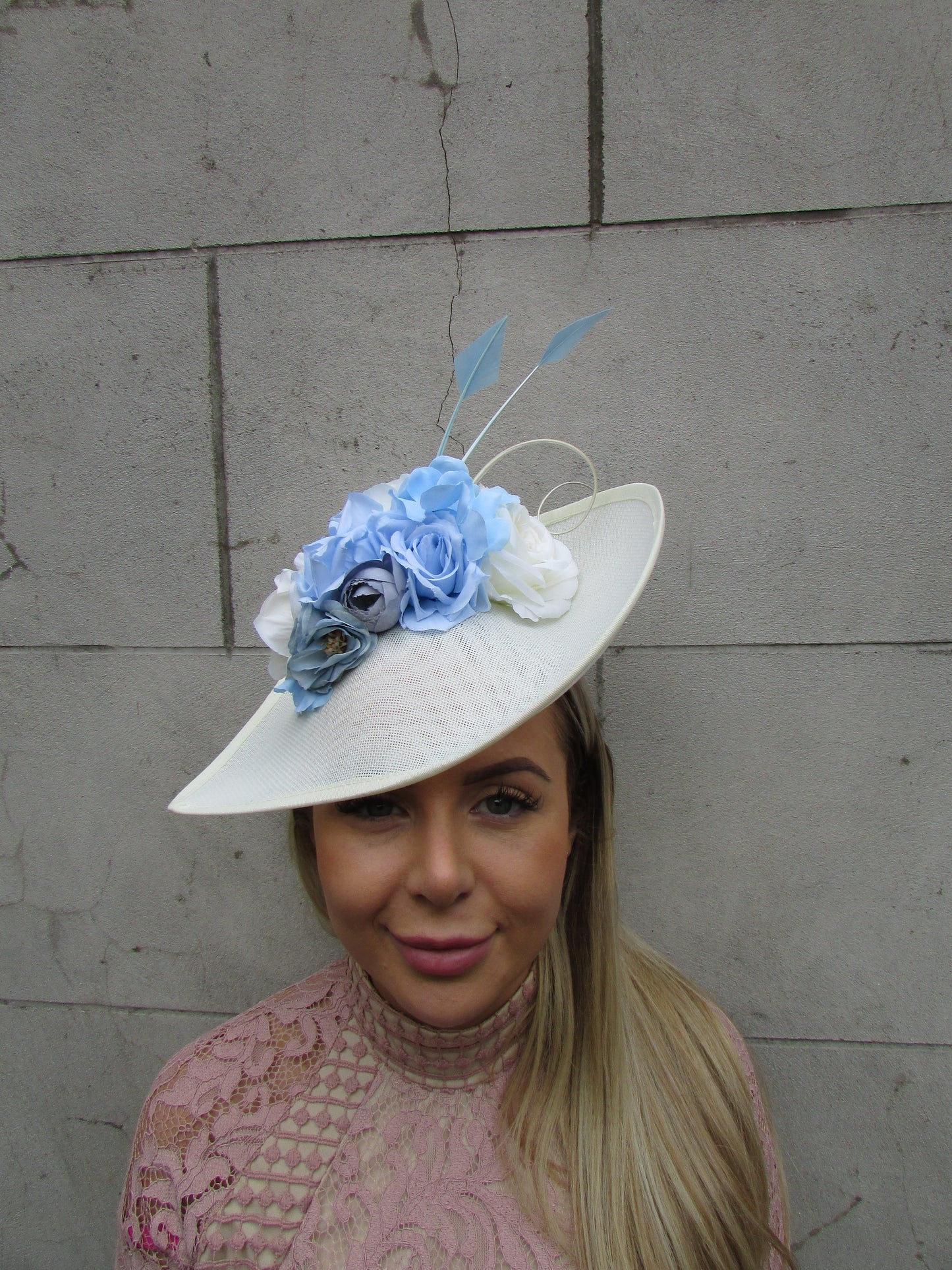 Large Cream & Light Blue Teardrop Hat