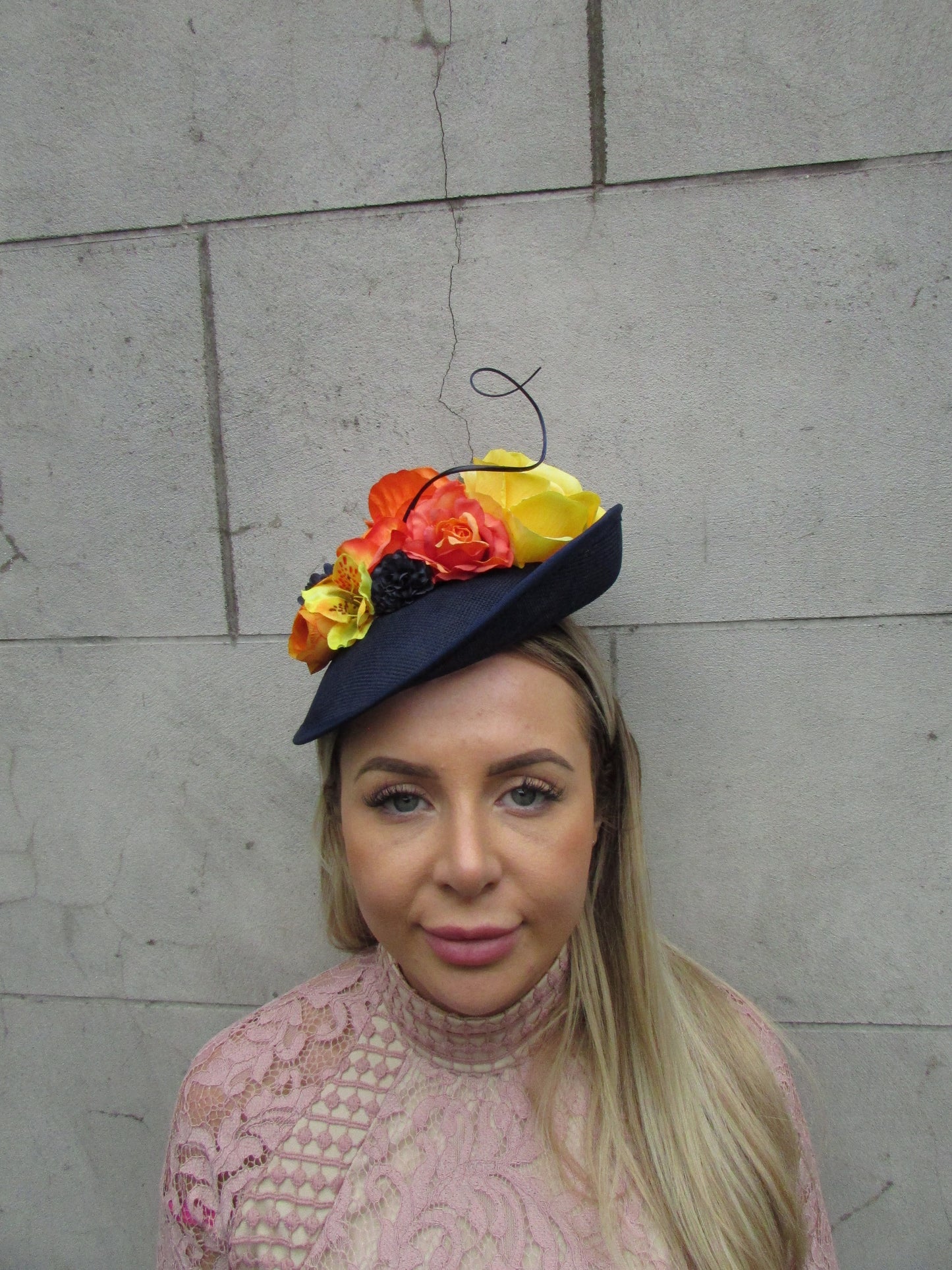 Navy Orange & Yellow Flower Fascinator Hat
