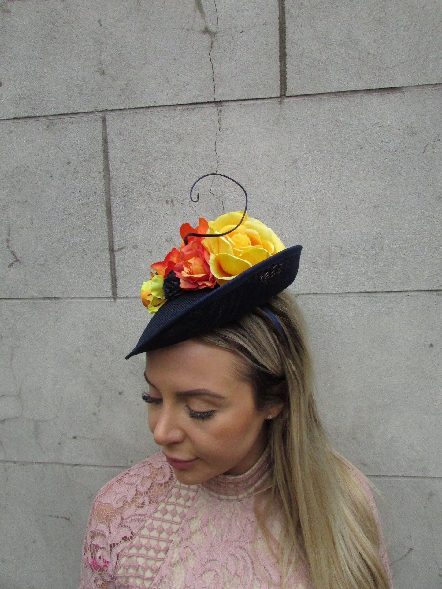 Navy Orange & Yellow Flower Fascinator Hat