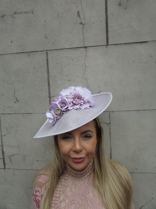 Grey & Lavender Teardrop Fascinator Hat