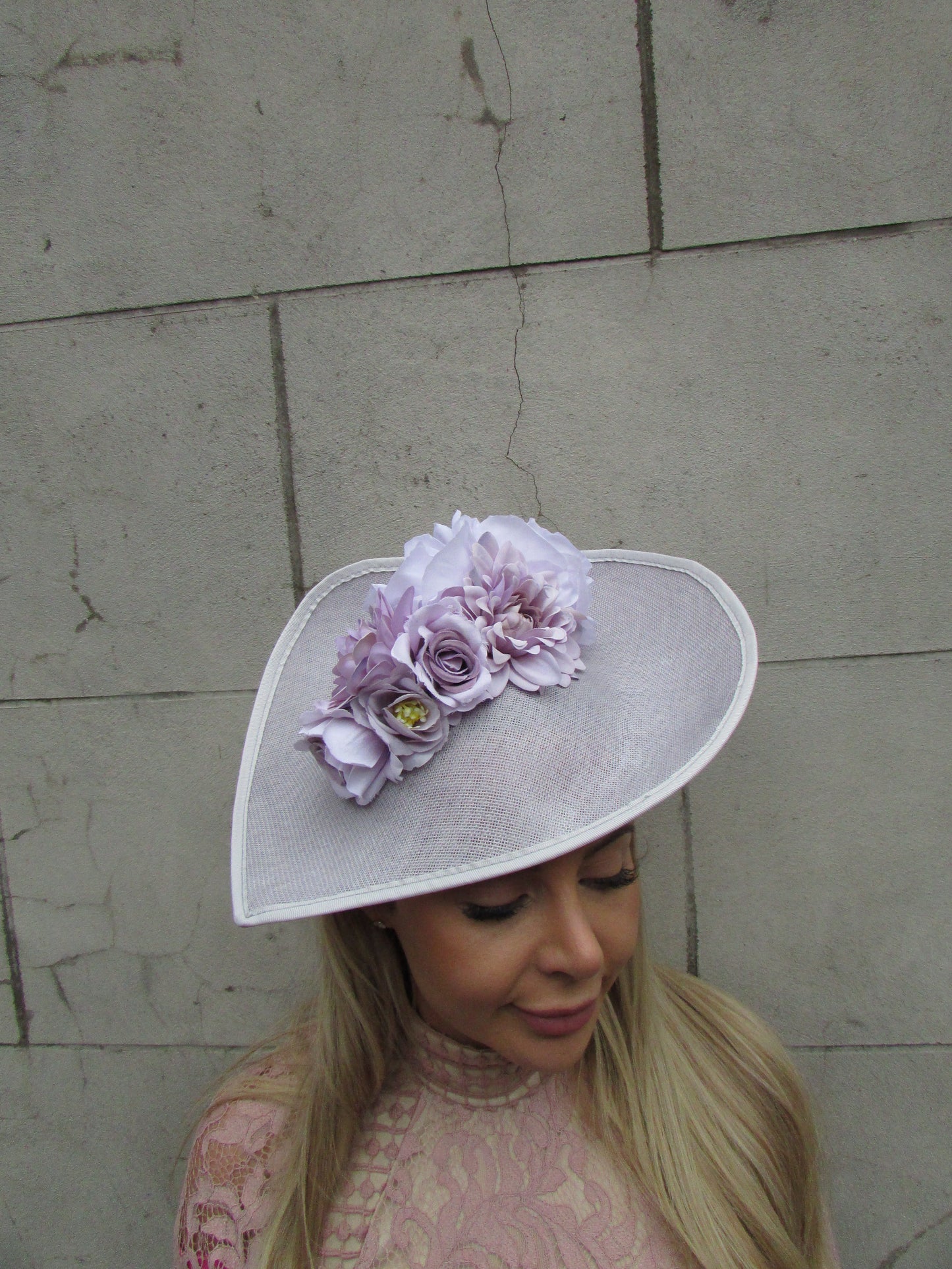Grey & Lavender Teardrop Fascinator Hat