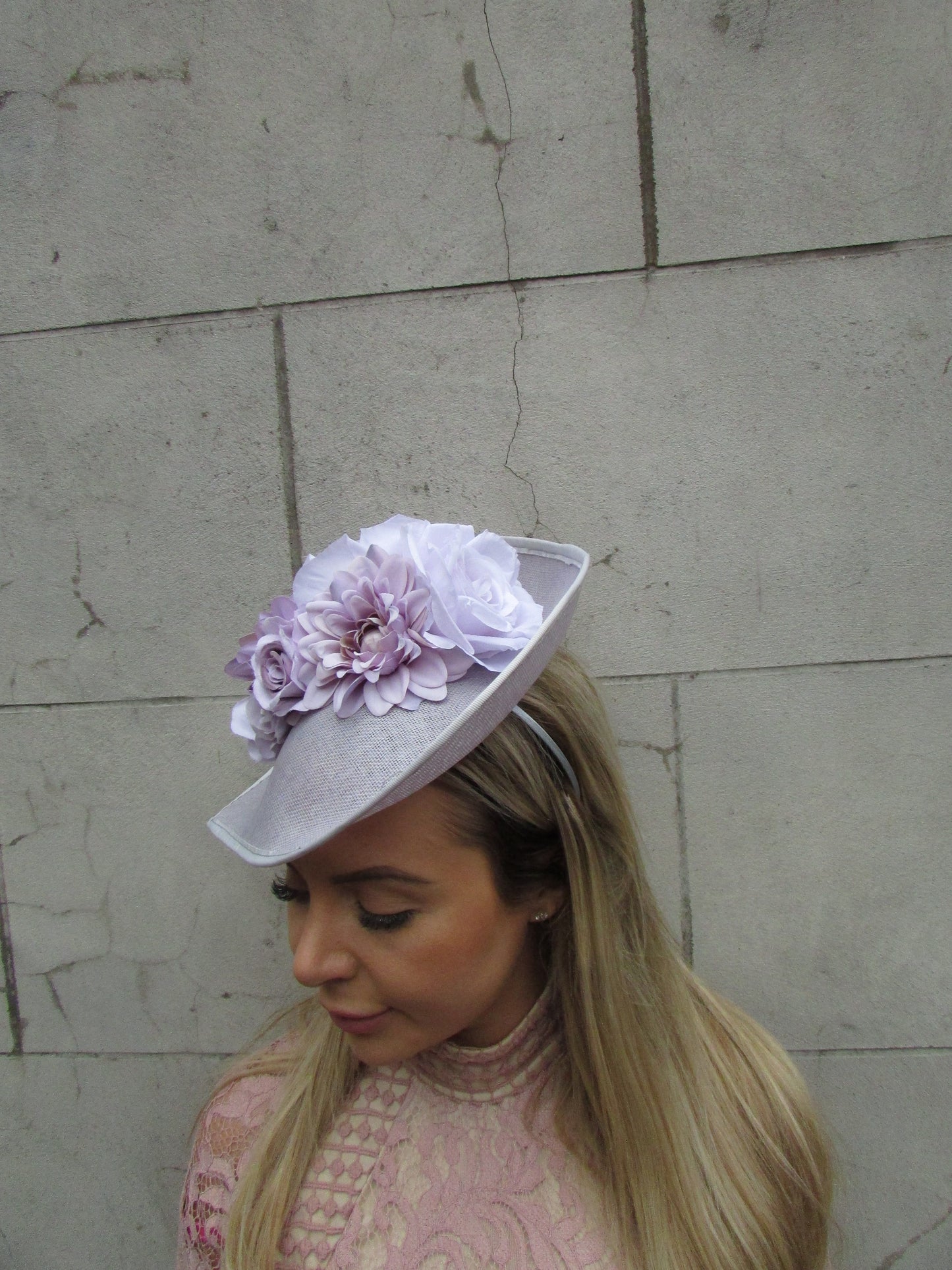 Grey & Lavender Teardrop Fascinator Hat