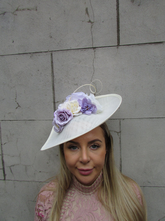 Large Cream Lilac & Lavender Teardrop Hat