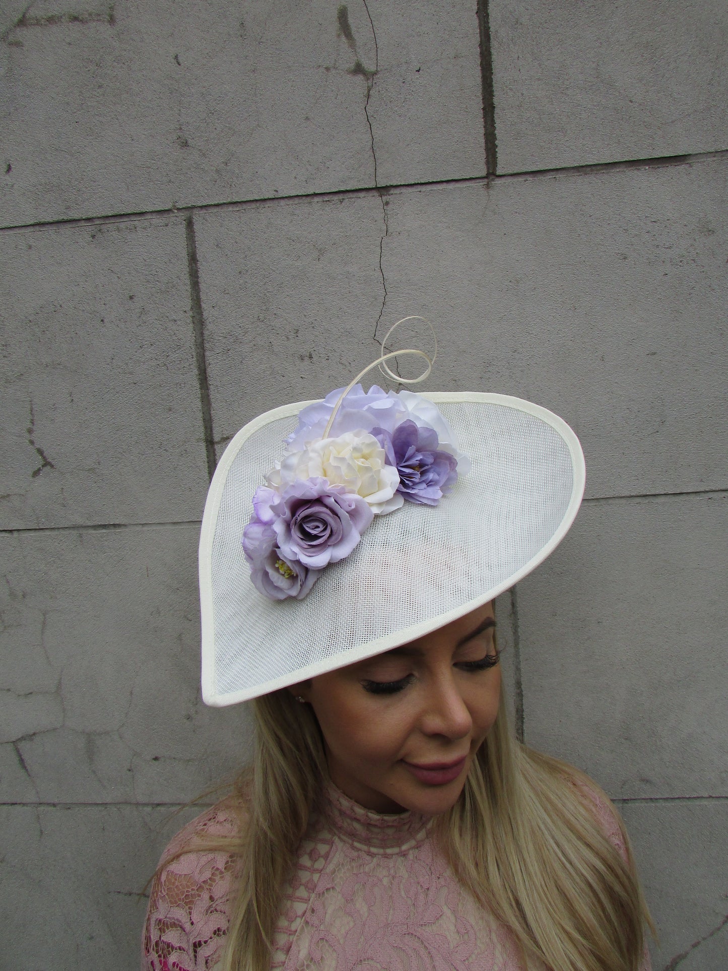 Large Cream Lilac & Lavender Teardrop Hat